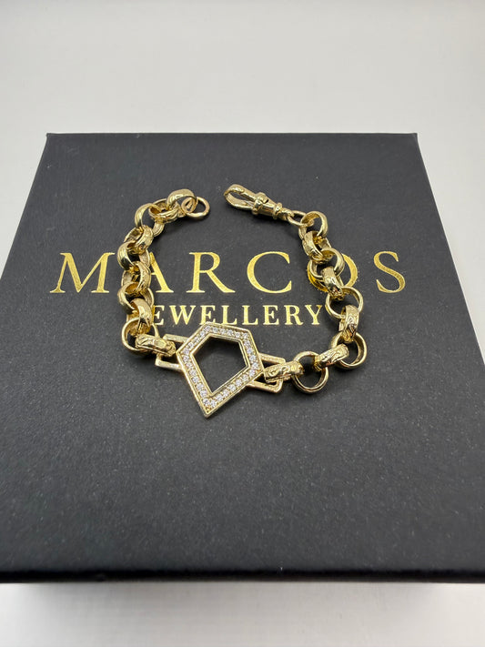 9ct Gold Baby Diamond Shape CZ belcher bracelet 6" 7mm 10.5g