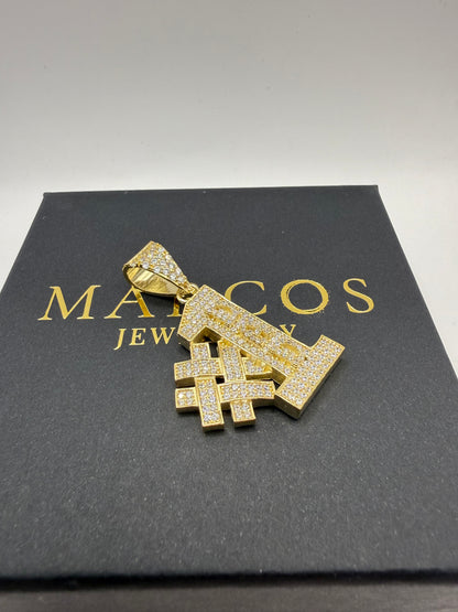 9ct Gold Stone Set Number 1 Dad Pendant 2" 28mm 7mm bale 11.2g