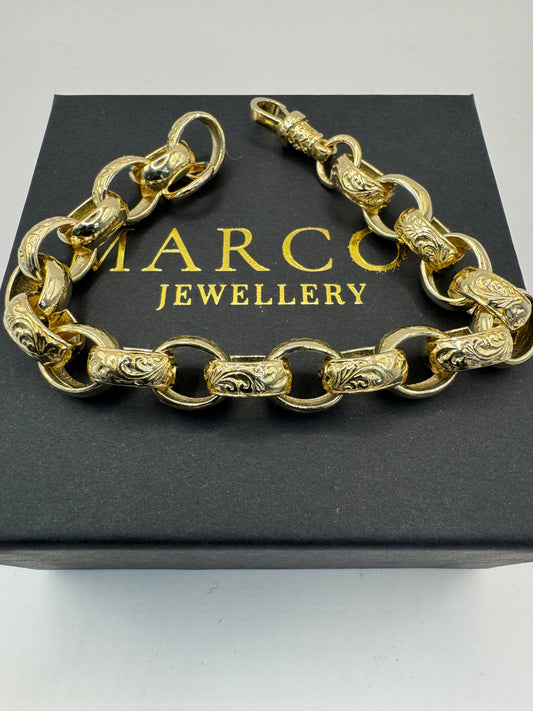 9ct Gold Oval Belcher Bracelet 9.25” 12-14mm 49.38g