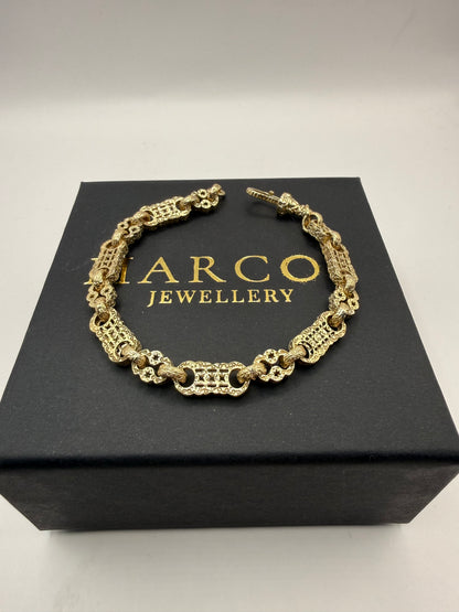 9ct Gold Stars & Bars Bracelet 8.5" 7.5mm 21.55g