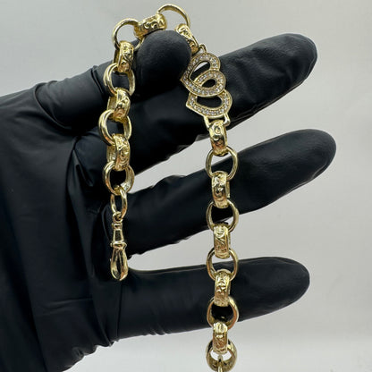 9ct Gold Belcher Heart Bracelet CZ