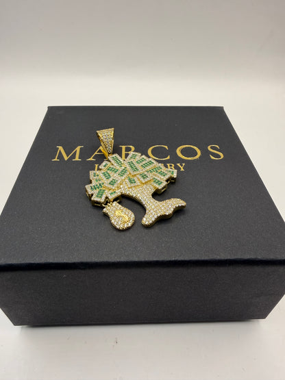 9ct Gold Stone Set Money Tree Pendant 2" 36mm 6mm Bale 9.3g