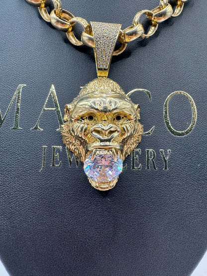9ct Hollow Gold CZ Gorilla Pendant
