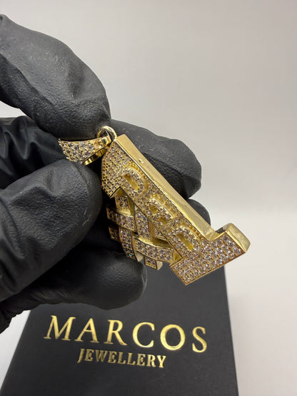 9ct Gold Stone Set Number 1 Dad Pendant 2" 28mm 7mm bale 11.2g