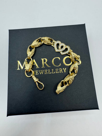 9ct Gold Tulip X Heart Bracelet CZ 6.85" 8/13mm 14.79g