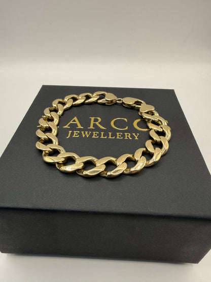 9ct Gold Curb Bracelet 8.2" 11mm 32.55g