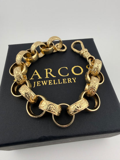 9ct Gold Belcher Bracelet 10.2" (fits 9" due to thickness) 16.5mm 63.6g
