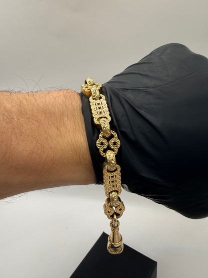 9ct Gold Stars & Bars Bracelet 9.4" 13/14mm 54.1g approx