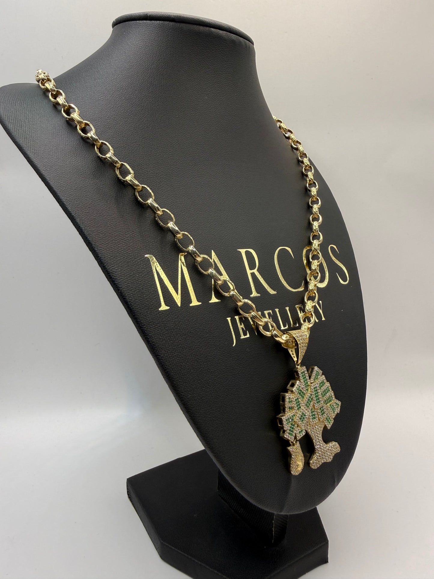 9ct Gold Stone Set Money Tree Pendant 2" 36mm 6mm Bale 9.3g