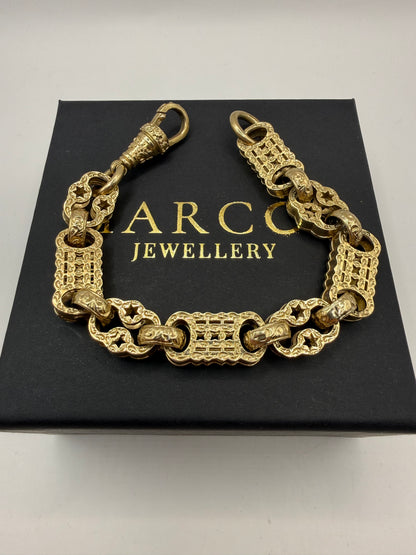 9ct Gold Stars & Bars Bracelet 9" 12mm 52.3g