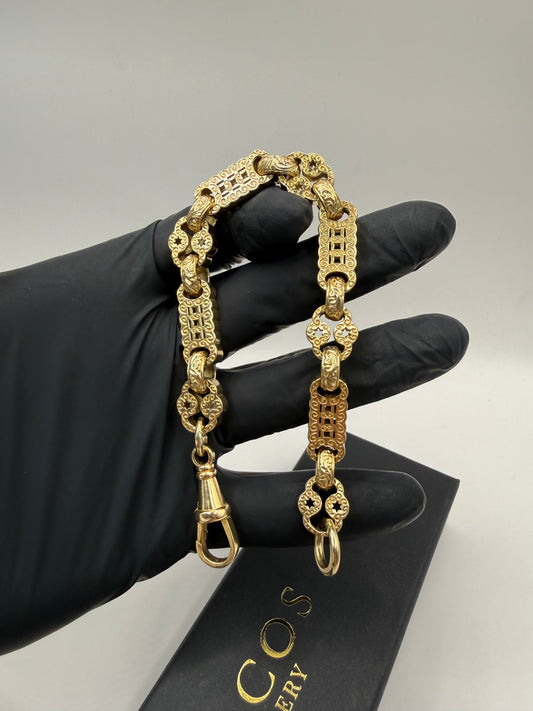 9ct Gold Stars & Bars Bracelet 9.4" 13/14mm 54.1g approx