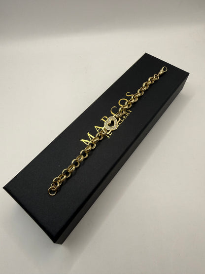 9ct gold CZ heart belcher bracelet 7.5” 7/11mm 12.26g