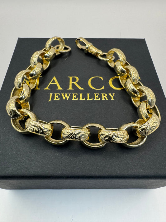 9ct Gold Oval Belcher Bracelet 9.25” 12-14mm 49.75g