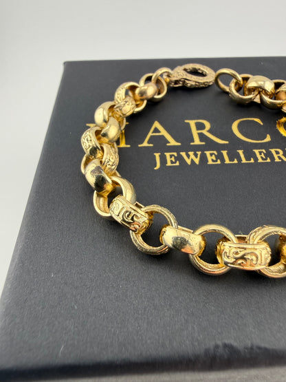 9ct Gold Belcher Bracelet 8.75" 9mm 31.2g