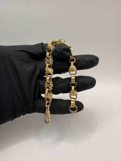 9ct Gold Curb Stars & Tulip Bracelet 8" 9mm 27.5g