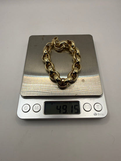 9ct Gold Oval Belcher Bracelet 9" 12-14mm 49.1g