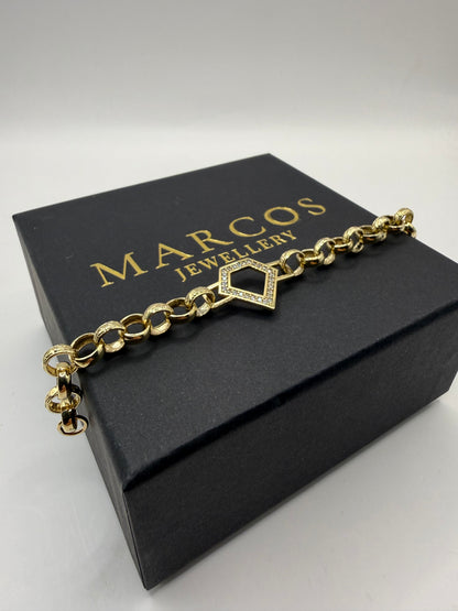9ct Gold Baby Diamond Shape CZ belcher bracelet 6" 7mm 10.5g