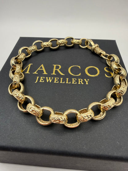 9ct Gold Belcher Bracelet 9.6" 10-11mm 29.1g