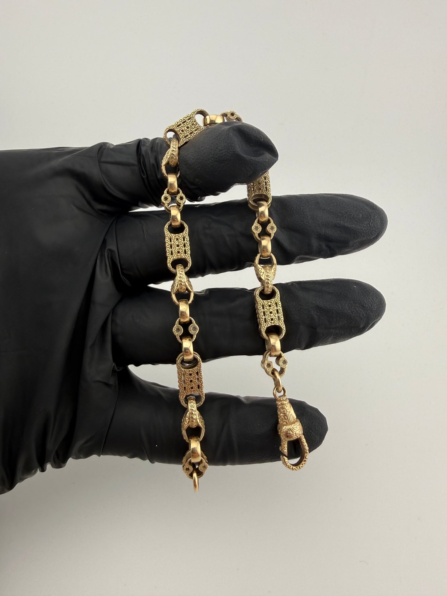 9ct Gold Stars Bars Tulip Bracelet 8.2" 6.5mm 17.2g