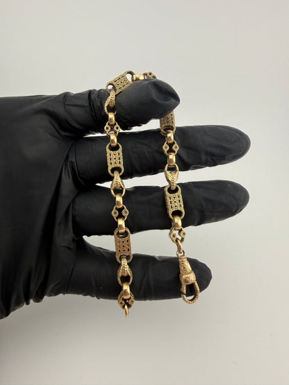 9ct Gold Stars Bars Tulip Bracelet 8.2" 6.5mm 17.2g