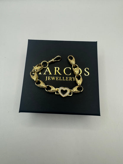 9ct Gold Tulip X Heart Bracelet CZ Stones 6.7" 8/12mm 14g