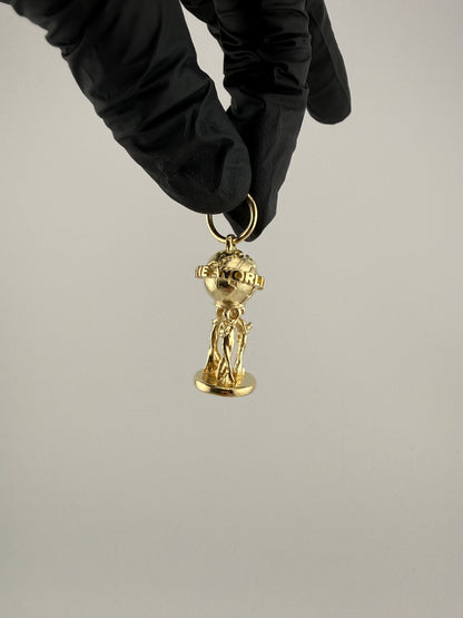 9ct Gold World Is Yours Pendant 1.8" inc bail 10mm bail 24.54g