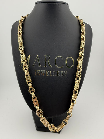9ct Gold Stars & Bars Chain 25.75" 10mm 78.6g
