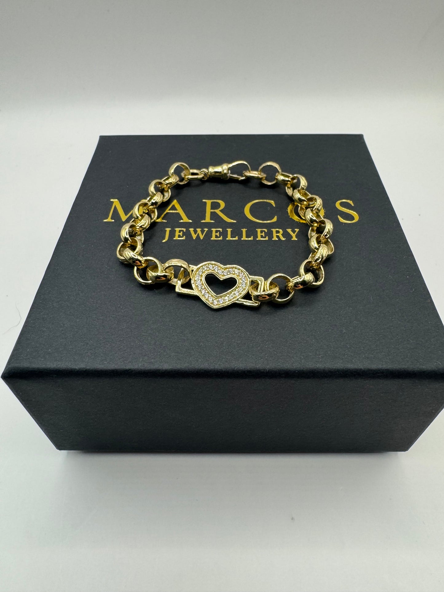 9ct Gold Tulip X Heart Bracelet CZ Stones 7" 13mm 14.6g