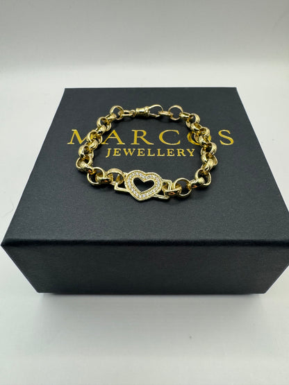 9ct Gold Tulip X Heart Bracelet CZ Stones 7" 13mm 14.6g