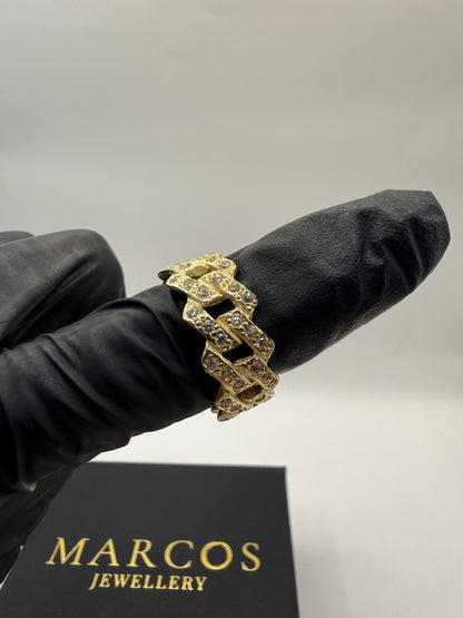 9ct Gold Stone Set Cuban Ring 9g