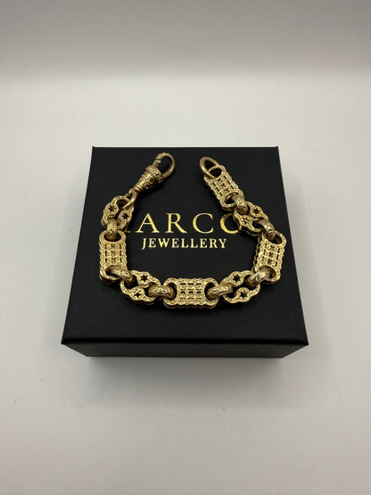 9ct Gold Stars & Bars Bracelet 9" 12mm 52.3g