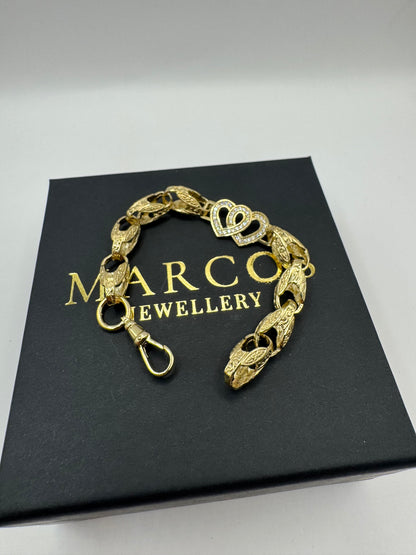 9ct Gold Tulip X Heart Bracelet CZ 6.85" 8/13mm 14.79g