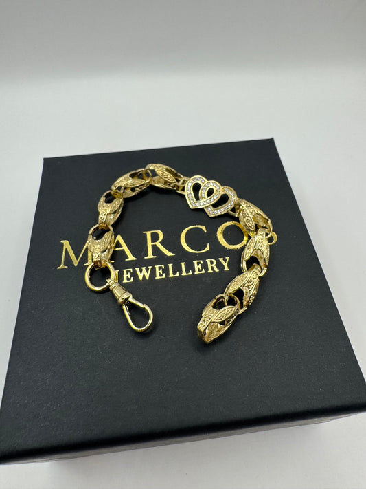9ct Gold Tulip X Heart Bracelet CZ 6.85" 8/13mm 14.79g