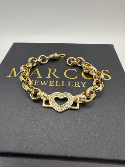 9ct Gold Baby Heart Belcher Bracelet 6.5" 7mm 11.1g
