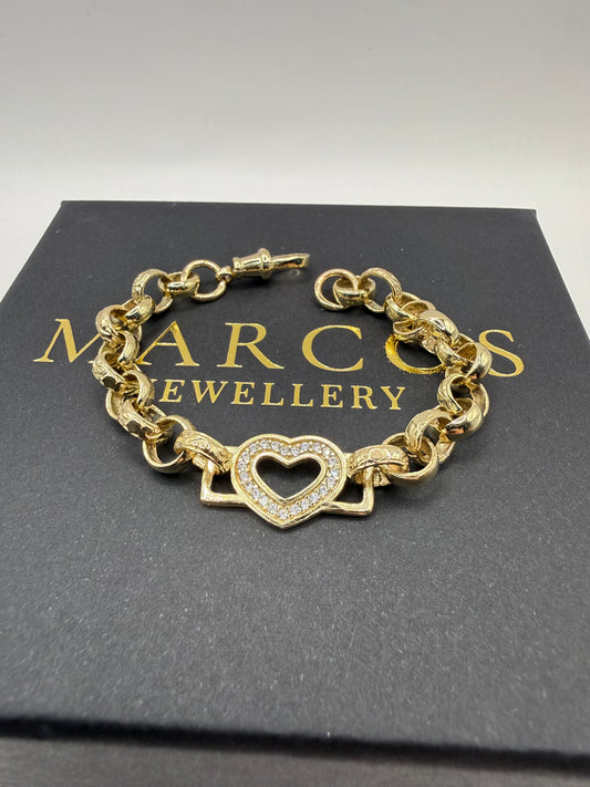 9ct Gold Baby Heart Belcher Bracelet 6.5" 7mm 11.1g