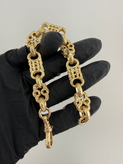 9ct Gold Stars & Bars Bracelet 8” 12.5mm 41g approx