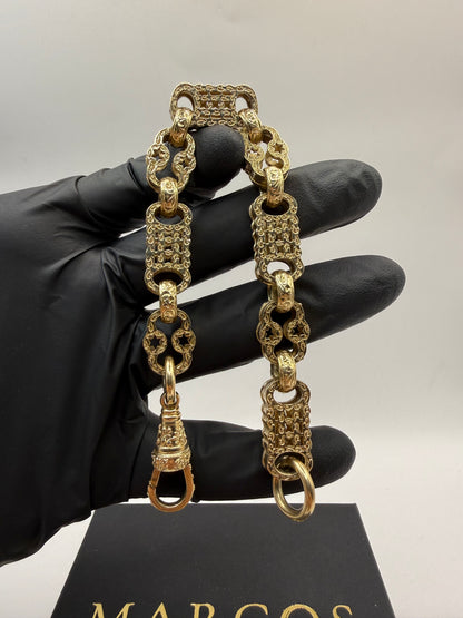 9ct Gold Stars & Bars Bracelet 9" 12mm 52.3g