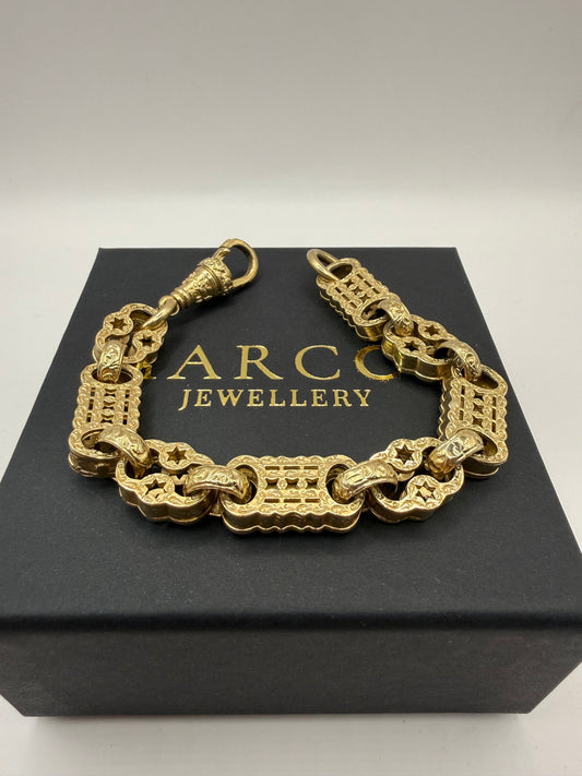 9ct Gold Stars & Bars Bracelet 9" 12mm 52.3g