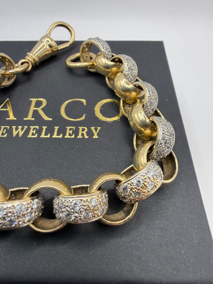 9ct Gold CZ Belcher Bracelet 9.5" 14mm 61.11g