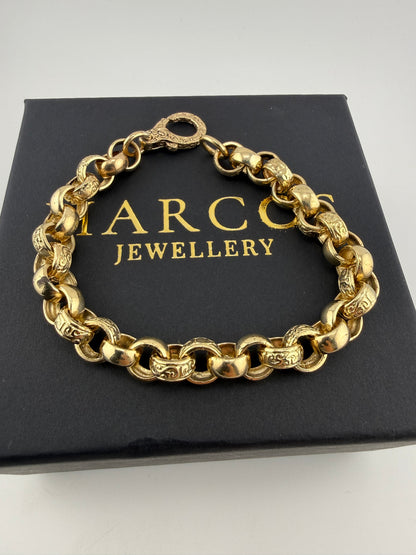 9ct Gold Belcher Bracelet 8.75" 9mm 31.2g