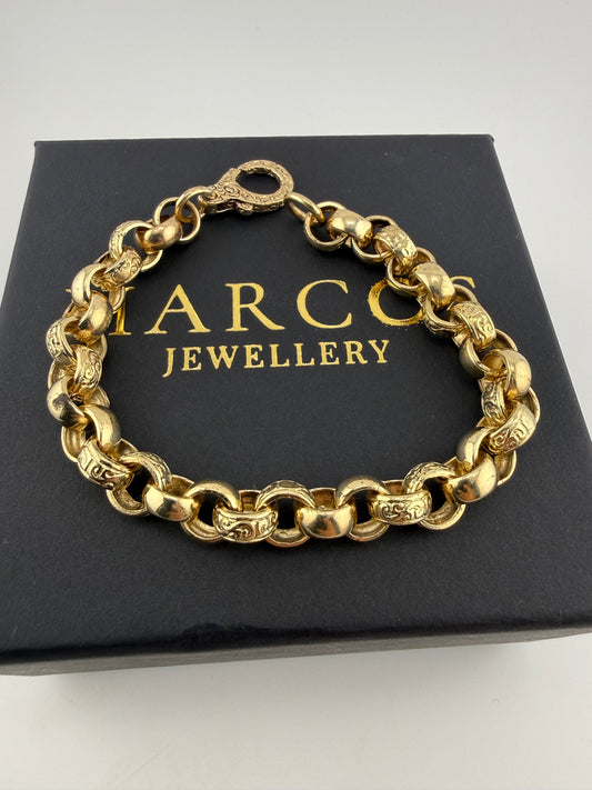 9ct Gold Belcher Bracelet 8.75" 9mm 31.2g