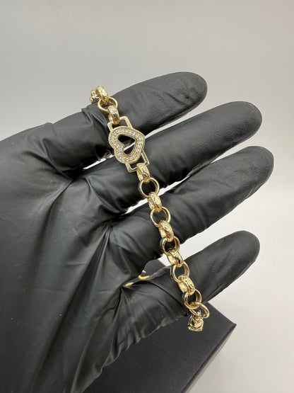 9ct Gold Baby Heart Belcher Bracelet 6.5" 7mm 11.1g