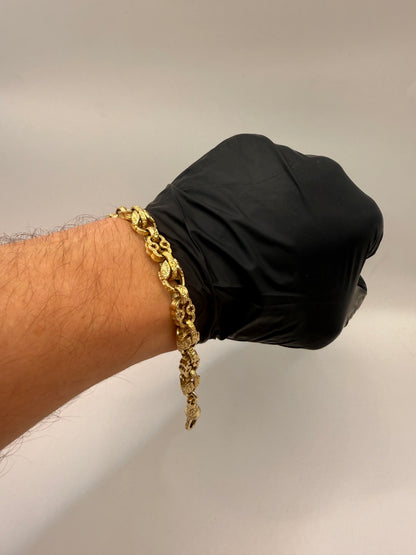 9ct Gold Curb Stars & Tulip Bracelet 8" 9mm 27.5g