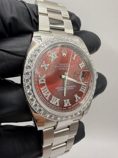 Rolex Datejust 41mm 126300 2022 Red Roman Numeral Dial Diamond Set