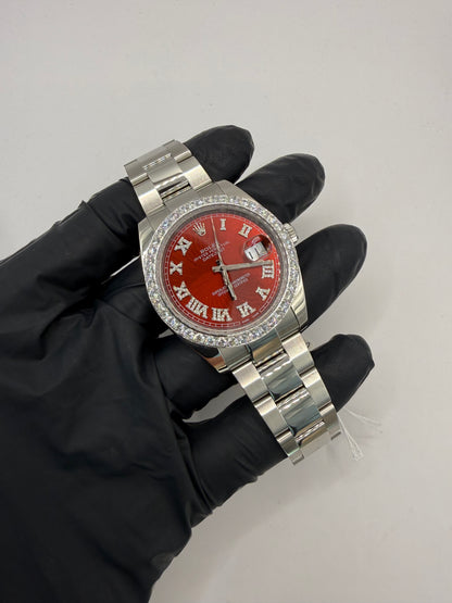 Rolex Datejust 41mm 126300 2022 Red Roman Numeral Dial Diamond Set
