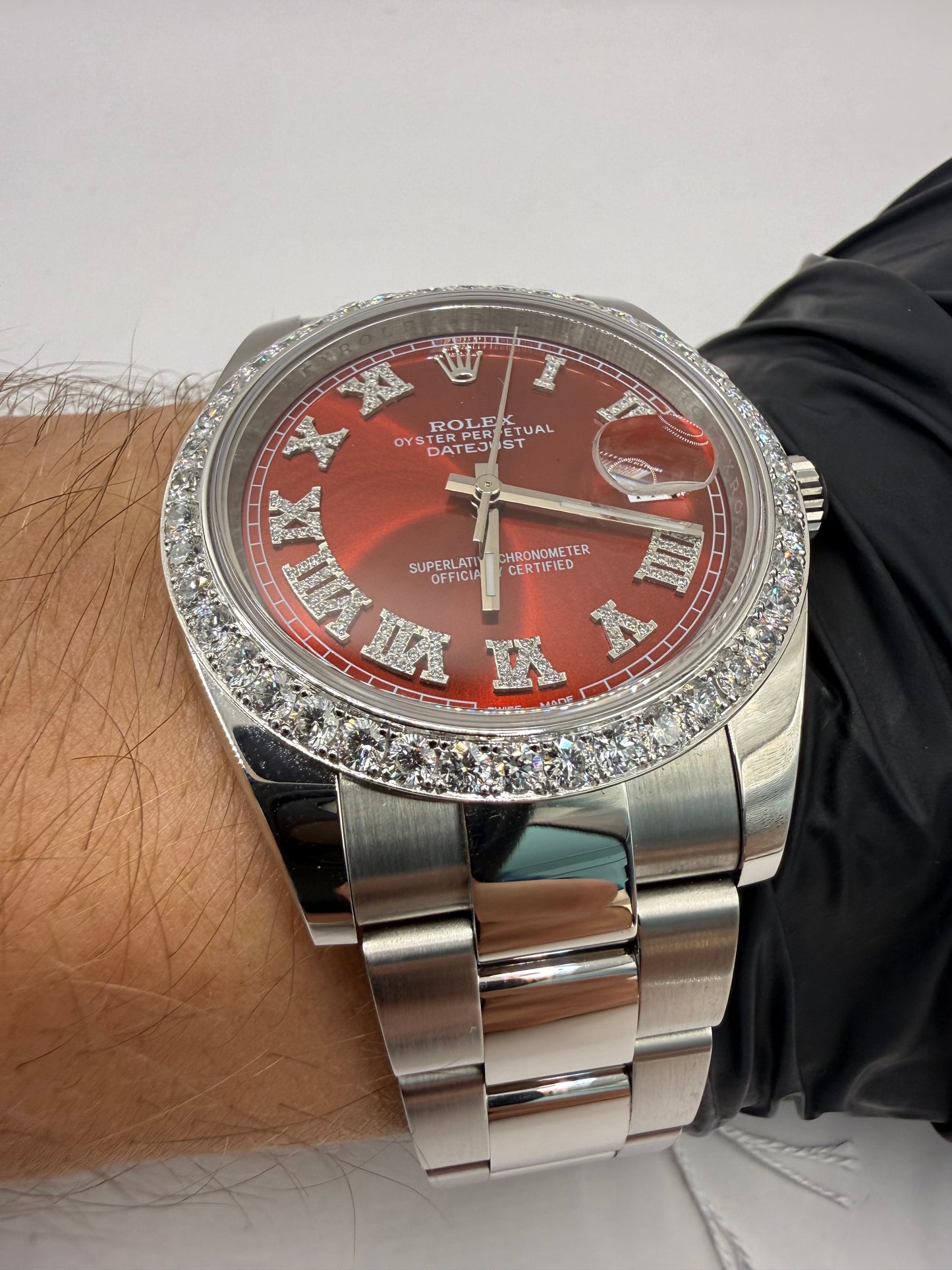 Rolex Datejust 41mm 126300 2022 Red Roman Numeral Dial Diamond Set