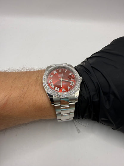 Rolex Datejust 41mm 126300 2022 Red Roman Numeral Dial Diamond Set
