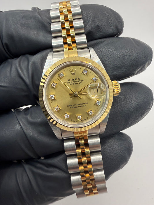 Rolex Datejust 26mm 69173 1994 Factory Champagne Gold Diamond Dot Dial