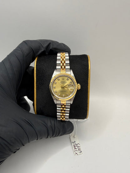 Rolex Datejust 26mm 69173 1994 Factory Champagne Gold Diamond Dot Dial