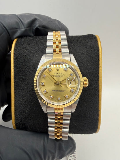 Rolex Datejust 26mm 69173 1994 Factory Champagne Gold Diamond Dot Dial
